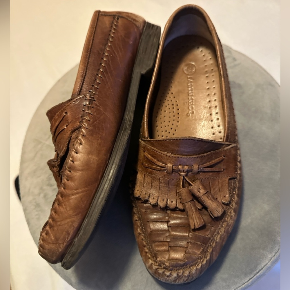 EARTH SHOE ‘Dale’ Brown Woven Leather Tassel Kiltie Loafers M 7.5 W 9